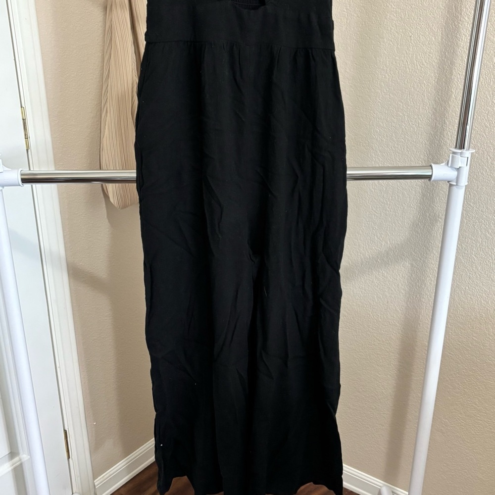 ୨୧ ・゚✧ ANRABESS Causal Spaghetti V Neck Cutout Linen Wide Leg One Piece Jumpsuit - Picture 6 of 8